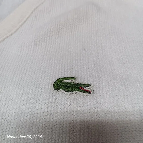 * Vintage IZOD Lacoste Sweater Men XL White Pullover‎ V Neck Needs Bleach - Picture 2 of 6
